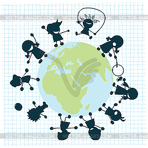 Дети на Земле - рисунок в векторном формате