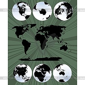 World map and globes - vector clipart