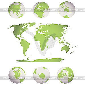 World map and globes - vector clipart