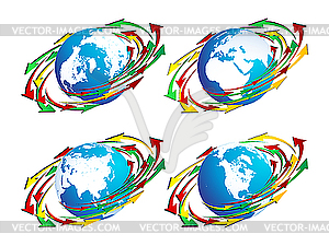 Globes and arrows - vector clipart