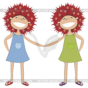 Sisters holding hands - vector image