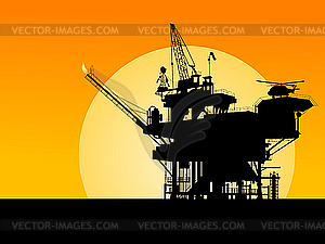 Нефтянаяплатформа в море на закате - изображение в векторе