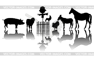 Farm animals silhouettes - vector clip art