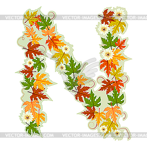 Autumn floral letter N - stock vector clipart