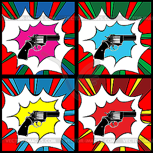 Pop art revolver background - vector image