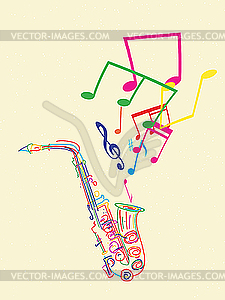 Saxophone with musical notes - vector clipart