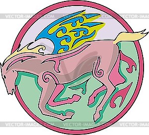 Winged horse round design - color vector clipart