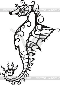 Black and white sea ​​horse - royalty-free vector clipart