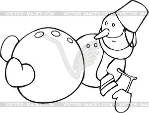 Lying snowman - white & black vector clipart