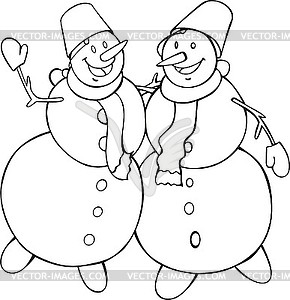 Outline snowmen - vector clipart