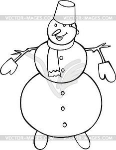 Outline snowman - white & black vector clipart