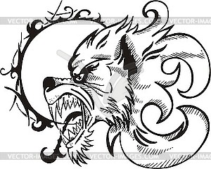 Tattoo dog under moon - vector clipart / vector image