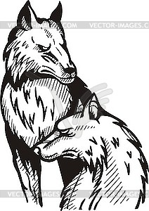 Tattoo two wolves - white & black vector clipart