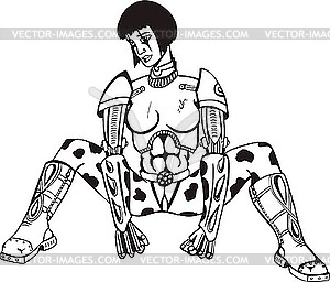 Sitting cyborg woman - vector clipart