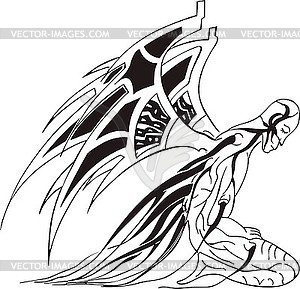 Fantasy man with wings - white & black vector clipart