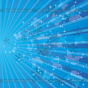 Blue rays and butterflies - vector image