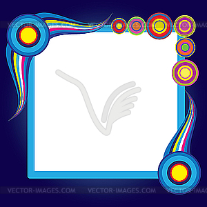 Blue square frame with circles - vector image