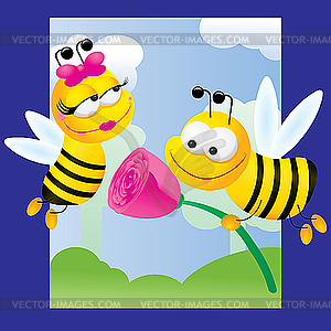 Bees in love - color vector clipart