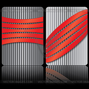 Gray and red business card templates with stripes - vector image