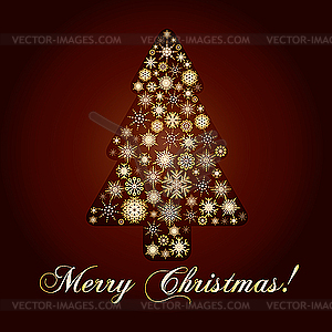 Рождественская елка из золотых снежинок - изображение в векторном виде
