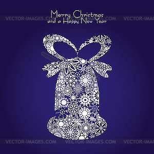 Blue Christmas bell card - vector image