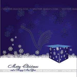 Blue Christmas card mit gift box - vector clipart