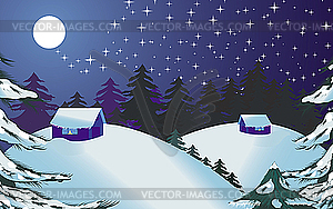 Christmas rural night landscape - vector image