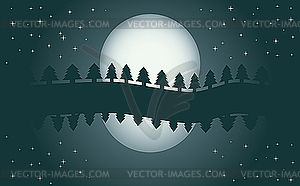 Night landscape with moon and firs - vector clipart