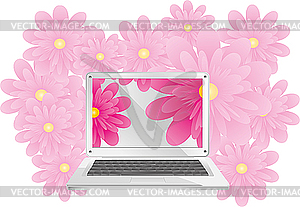 Pc and flowers - vector clipart