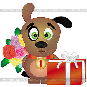 Щенок с подарками - изображение векторного клипарта