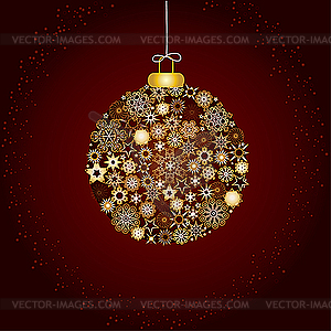 Новогоднее украшение, елочный шар из золотых звезд и золотых снежинок - векторный клипарт