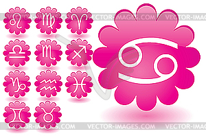 Pink flowers as zodiac icons - vector clipart