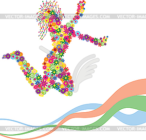 Silhouette of dancing flower girl - vector clip art