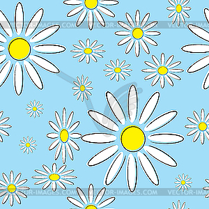 Seamless illustration of flowers daisies on blue background - vector clipart