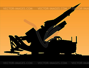 Sunset silhouette of rocket launcher - vector image