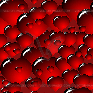 Background with glass dark-red hearts - vector clipart