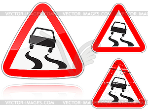 Variants Slippery road - road sign - color vector clipart