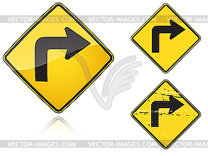 Set of variants Right Sharp turn traffic road sign - vector clipart