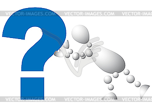 Man pushes blue question mark - vector image