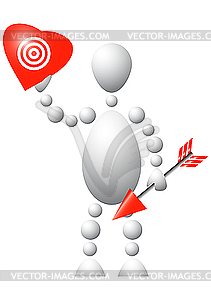 Man with red heart and arrow - vector clip art