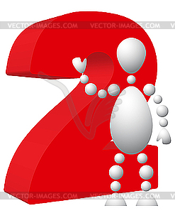 Man with red symbol of 2 - vector clip art