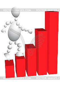 Человек поднимается по лестнице-диаграмме - клипарт в векторном формате