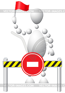 Man with flag does not allow the move - vector image