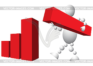 Man is building diagram from red blocks - vector clipart