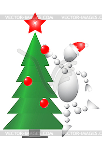 Man decorate christmas fur-tree - color vector clipart