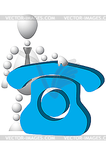 Человек с синим символом телефона - векторизованный клипарт