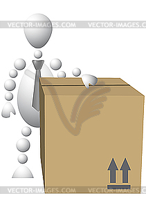Man with brown cardboard box - vector image