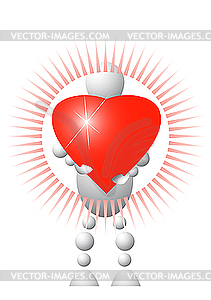 Man present red heart - vector clipart