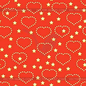 Background with golden hearts and stars - vector clipart