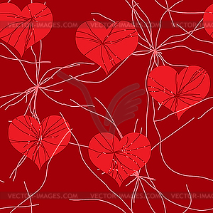 Red grunge background with hearts - vector image
